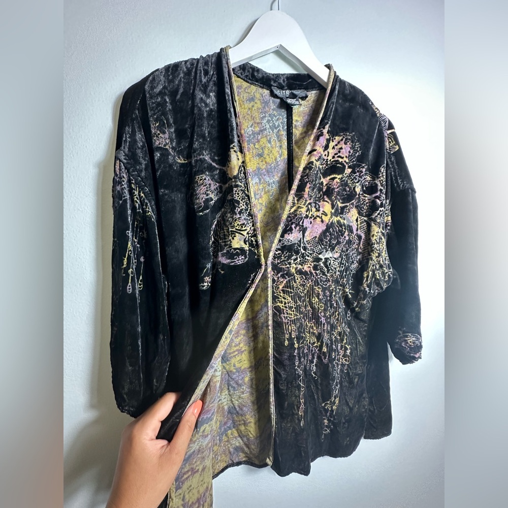 CITRON Silk Rayon Blend Burnout Velvet Kimono Topper Cardi Size XS - Picture 8 of 14